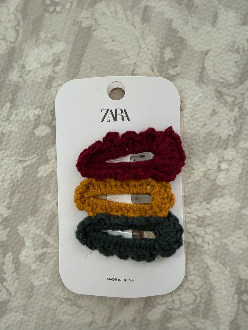 ZARA Crochet Snap Clips in Burgundy, Mustard, Forest Green
